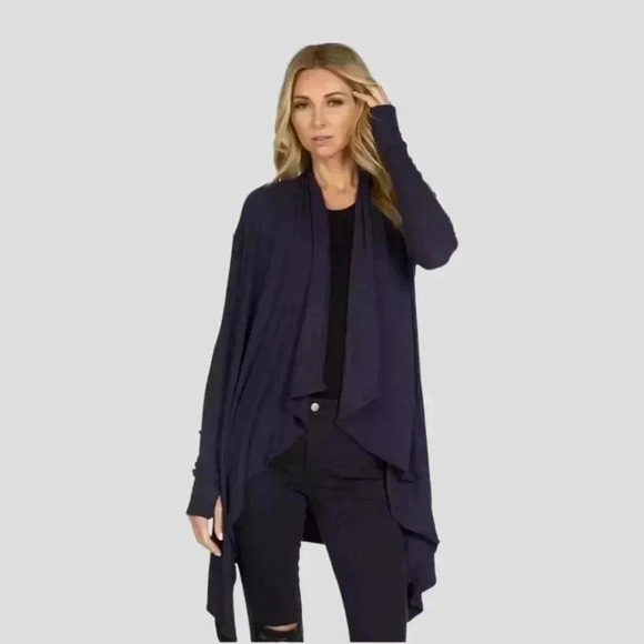 Michael Lauren X Revolve Ribbed Knit Draped Charcoal Gray Cardigan Large - Picture 1 of 6